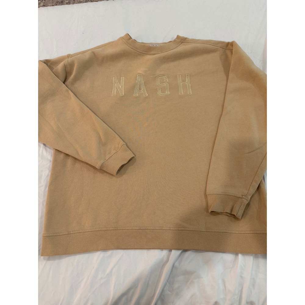 Nash Collection Women Tan NASH Embroidered Crewneck Fleece Sweatshirt L/XL